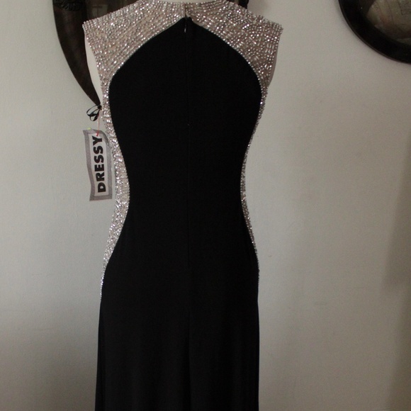 NWT 1990's Black and Silver Cachet Evening Gown With Illusion Waist - Picture 2 of 4